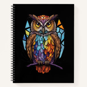 Owl Bird Animal Portrait Stained Glass Wildlife  Notebook