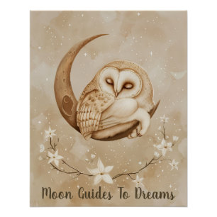 Owl bird baby sleeping on Moon Poster