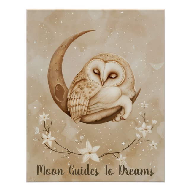 Owl bird baby sleeping on Moon Poster (Front)