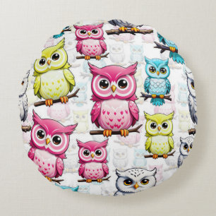 Owl Bird Colourful Design  Round Cushion