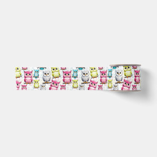 Owl Bird Colourful Design Satin Ribbon