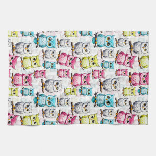 Owl Bird Colourful Design Tea Towel
