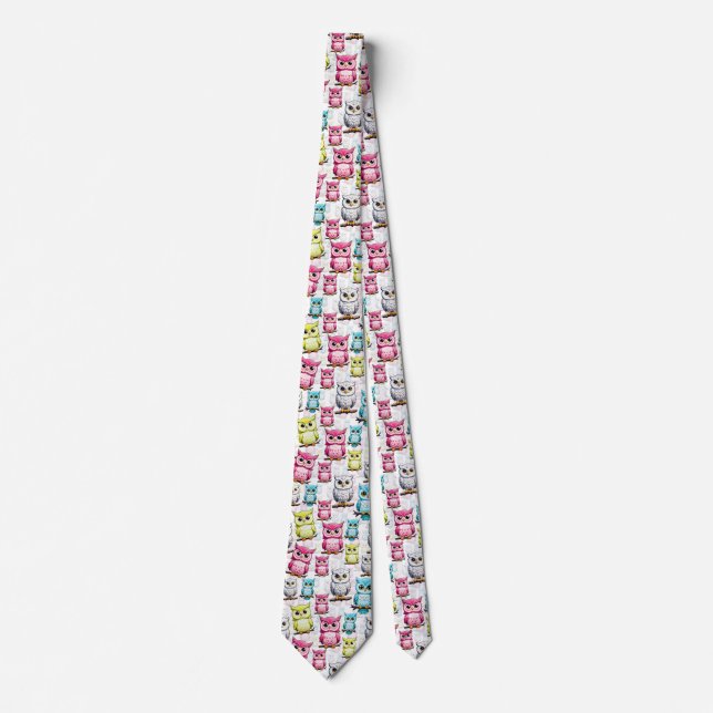 Owl Bird Colourful Design  Tie (Front)