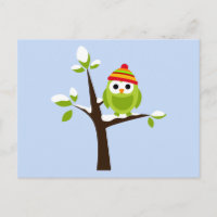 Owl Bird Green Snow Cute Cartoon