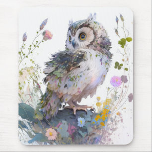 Owl Bird Portrait Animal Painting Wildlife Forest Mouse Pad