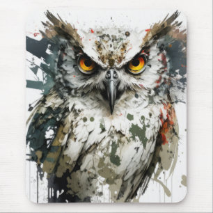 Owl Bird Portrait Animal Painting Wildlife Forest Mouse Pad