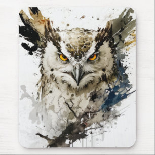 Owl Bird Portrait Animal Painting Wildlife Forest Mouse Pad