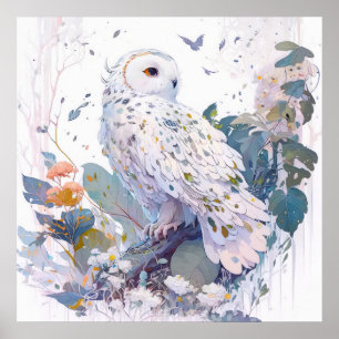 Owl Bird Portrait Animal Painting Wildlife Forest Poster
