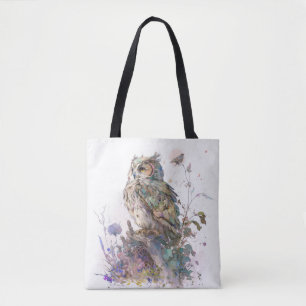 Owl Bird Portrait Animal Painting Wildlife Forest Tote Bag