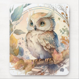Owl Bird Portrait Animal Painting Wildlife Outdoor Mouse Pad