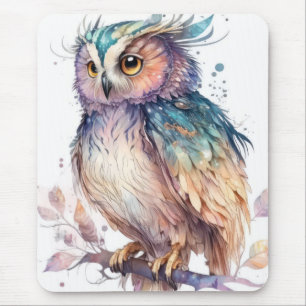 Owl Bird Portrait Animal Painting Wildlife Outdoor Mouse Pad