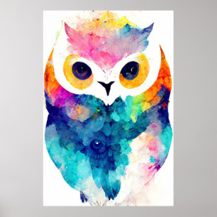 Owl Bird Wild Nature Animal Color Art Painting Poster
