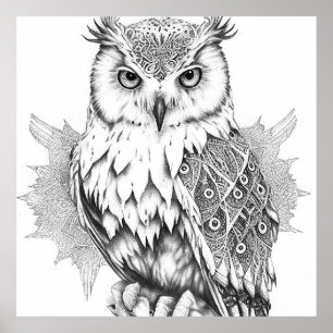 Owl Bird Wild Nature Animal Illustration Art  Poster