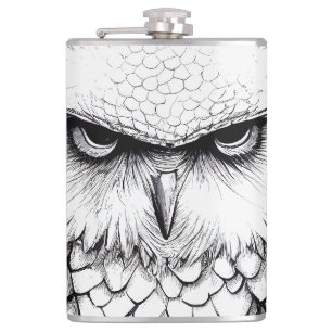 Owl Bird Wild Nature Illustration Line Epic Art Hip Flask