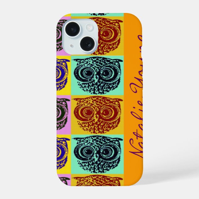 Owl birds pattern / name iPhone 15 case (Back)