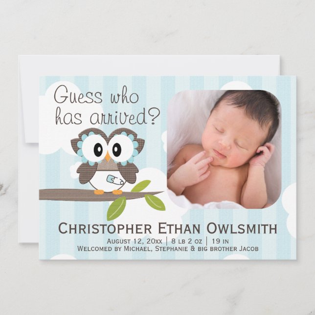 Owl Birth Announcement Boy (Front)