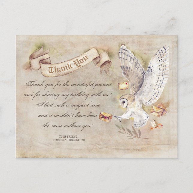 Owl Birthday Magical Thank You Postcard (Front)