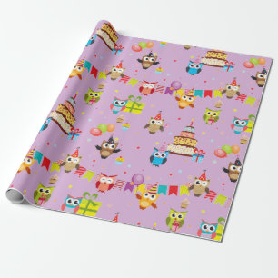 owl birthday party cake cute wrapping paper