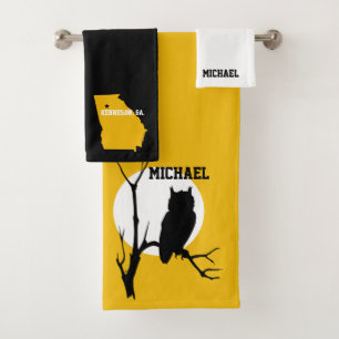 Owl Black and Gold Bath Towel Set
