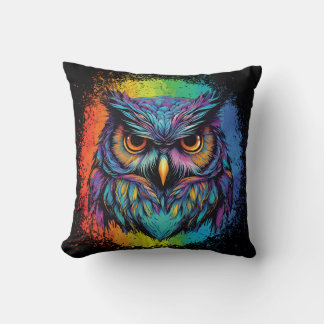 Owl Blacklight Style on Watercolor Vintage  Cushion