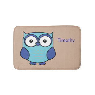 Owl Blue and Aqua Personalised Bath Mat