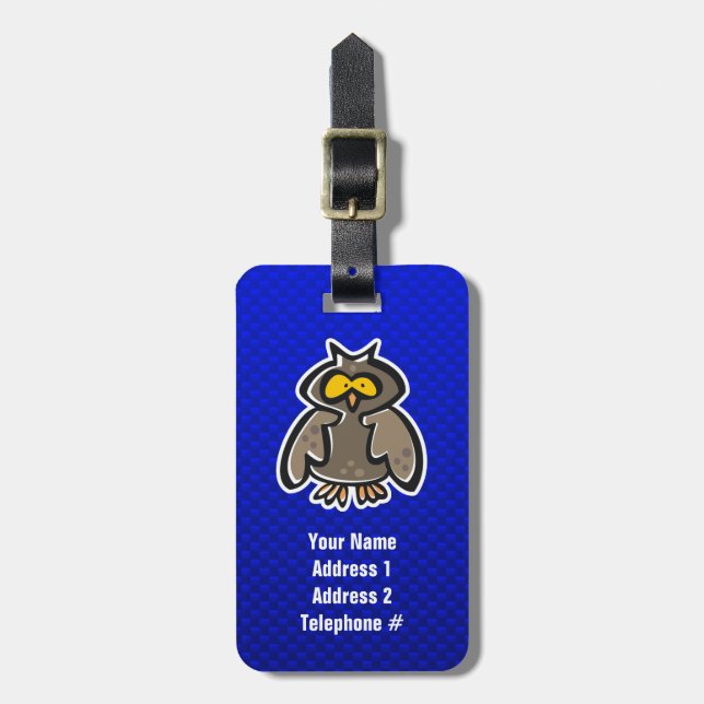 Owl; Blue Luggage Tag (Front Vertical)
