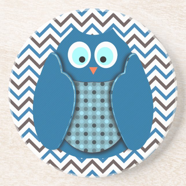Owl - Blue with Polka Dots Coaster (Front)