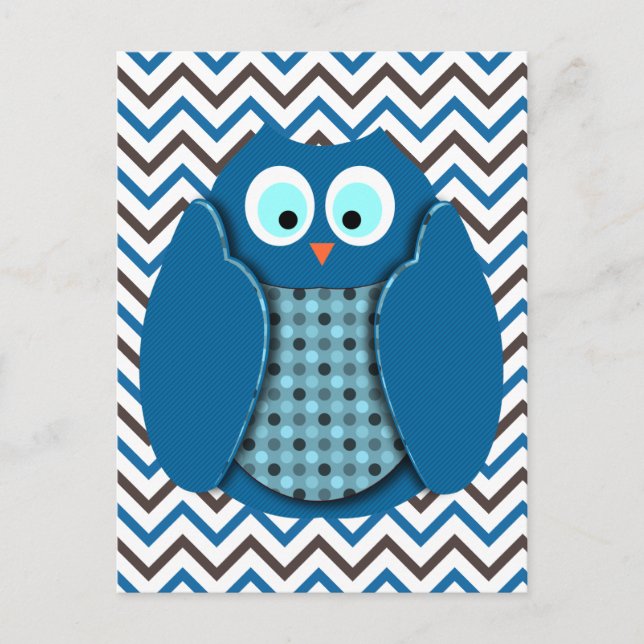 Owl - Blue with Polka Dots Postcard (Front)