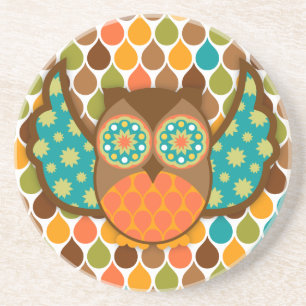 Owl Boheme Teal & Brown Drink Coasters