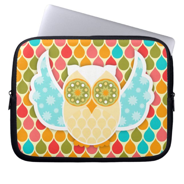 Owl Boheme White Laptop Sleeve (Front)