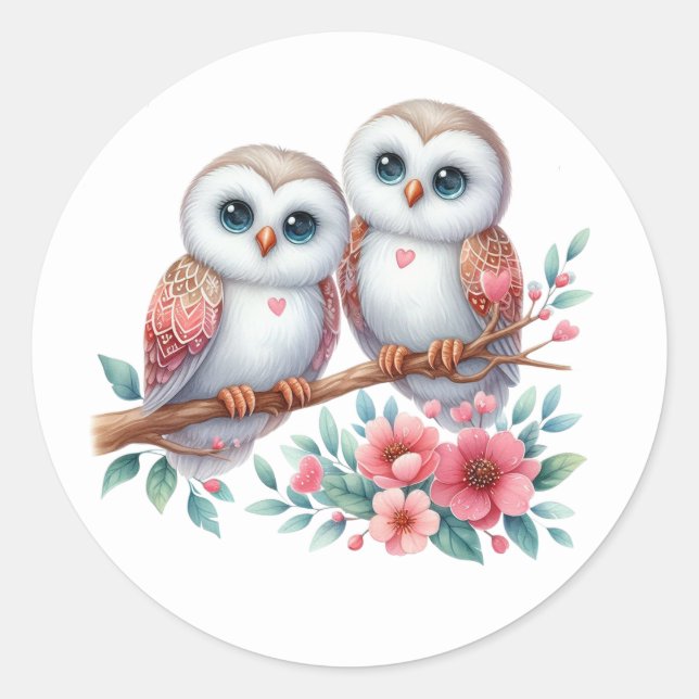 Owl Boho Rustic Country Woodland Wedding Classic Round Sticker (Front)
