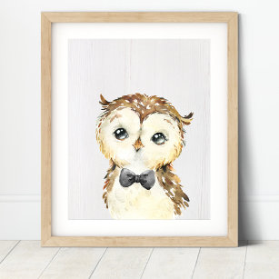 Owl Bowtie Woodland Nursery Art Print