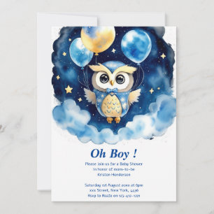 Owl Boy Baby Shower Invitation