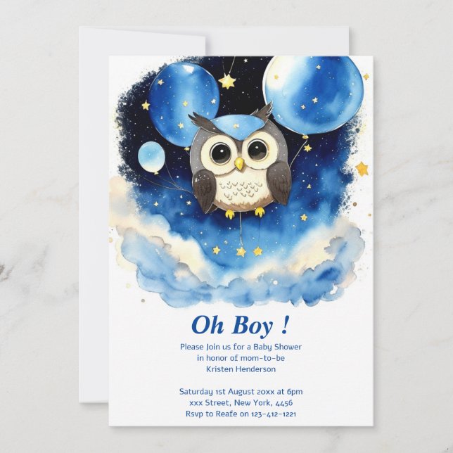 Owl Boy Baby Shower Invitation (Front)