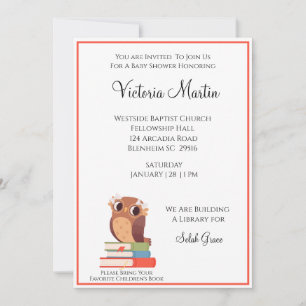 Owl Bring A Book Baby Shower Invitation