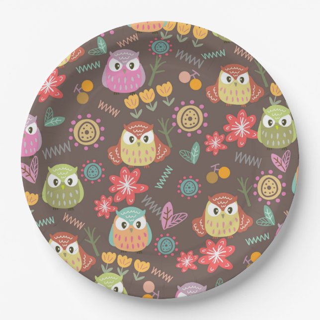 Owl Brown Paper Plate (Front)