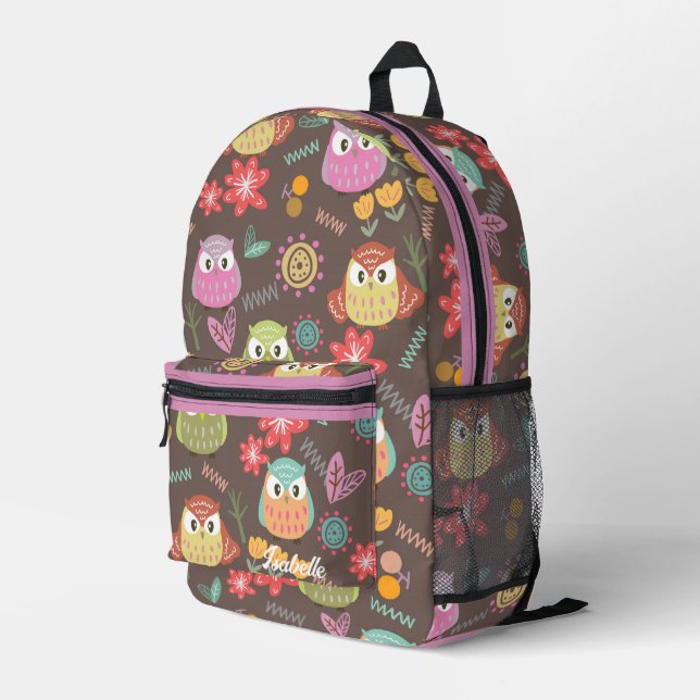Owl Brown Printed Backpack (Back Corner Right)