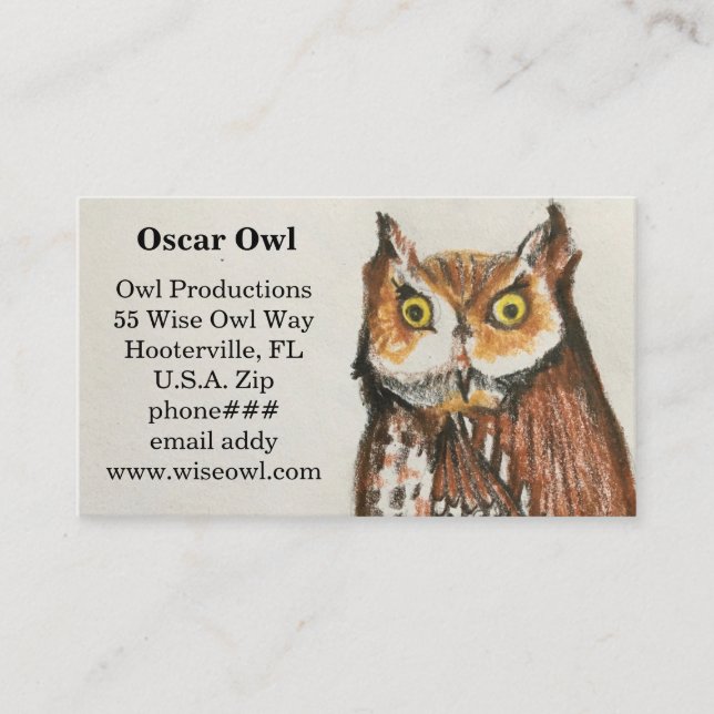 Owl Business Card Brown Wise Owl (Front)