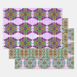 Owl, Butterfly and Dragonflies Birthday Wrapping Paper Sheet