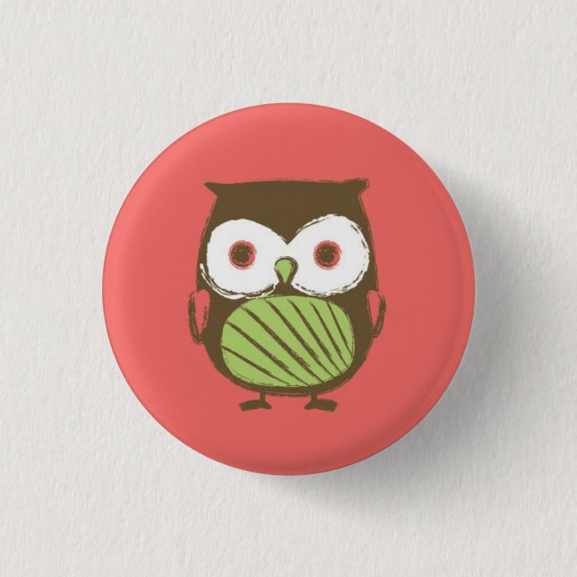 Owl Button - 1.25" (red) (Front)