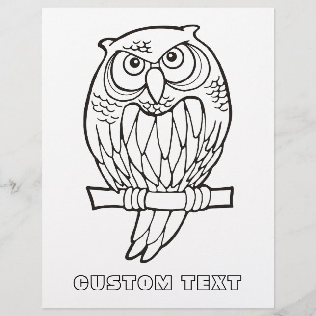 Owl Cartoon Colouring Book Page (Front)