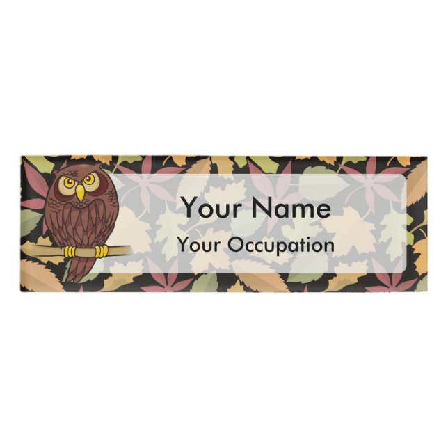 Owl Cartoon on dark background Name Tag (Front)