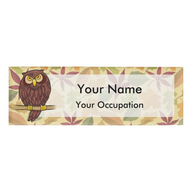 Owl Cartoon on light background Name Tag (Front)