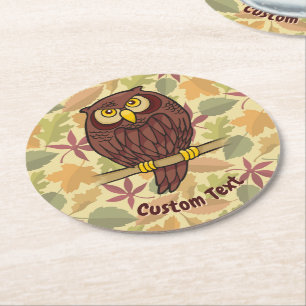 Owl Cartoon Round Paper Coaster