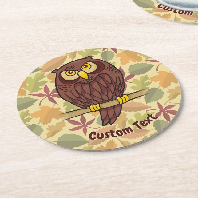 Owl Cartoon Round Paper Coaster (Angled)