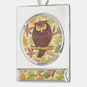 Owl Cartoon Silver Plated Banner Ornament