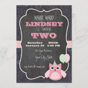 Owl Chalkboard Birthday Invitation