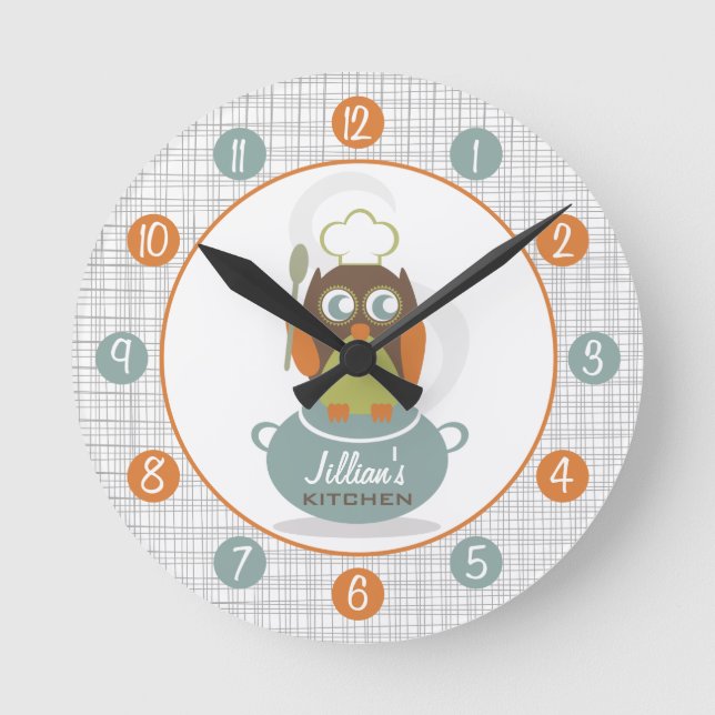 Owl Chef Personalised Kitchen Clock (Front)