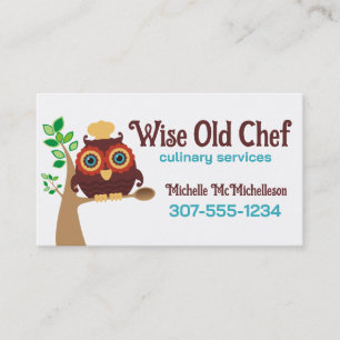 Owl chef wooden spoon cooking baking business card