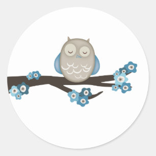 Owl & Cherry Blossoms {Blue} Stickers